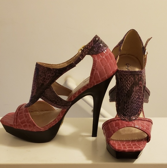 Qupid Purple and Pink Heels - Picture 2 of 3